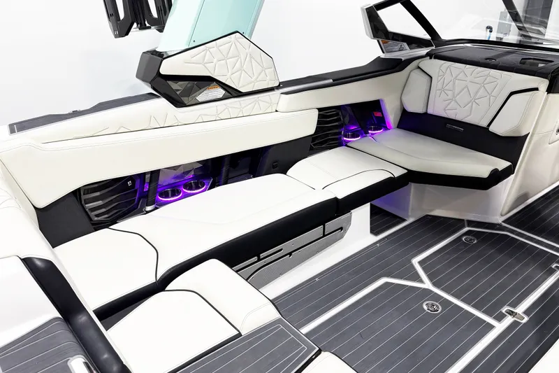 Slide: The Image of Luxurious interior of 2023 Nautique Super Air Nautique G23 Paragon with ambient lighting. - 8