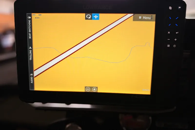 Slide: The Image of GPS navigation screen on 2024 TRACKER NITRO Z21XL boat, displaying a map route. - 22