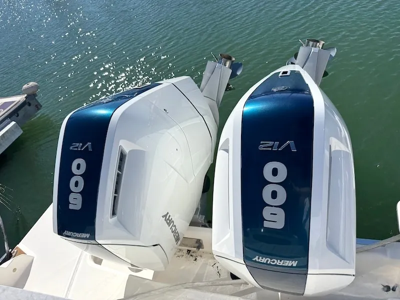 Slide: The Image of Two powerful Mercury 600 HP outboard engines on a 2022 Tiara Yachts 43 LE boat. - 4