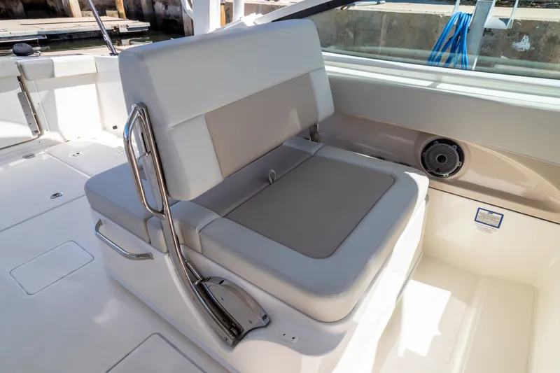Slide: The Image of 2023 Boston Whaler 280 Vantage boat interior seating with sleek design and modern features. - 64