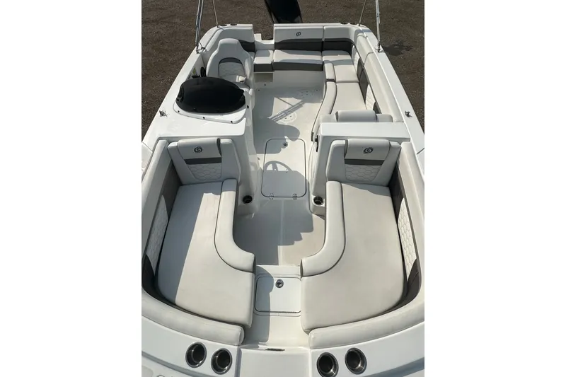 Slide: The Image of 2023 Hurricane SunDeck Sport 192 RL OB boat interior with spacious seating and modern design. - 12