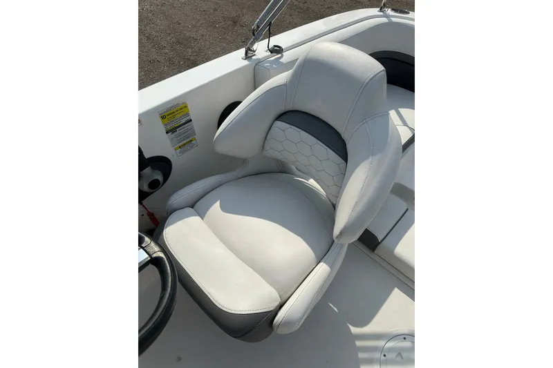 Slide: The Image of 2023 Hurricane SunDeck Sport 192 RL OB boat seat, featuring sleek white upholstery and ergonomic design. - 27
