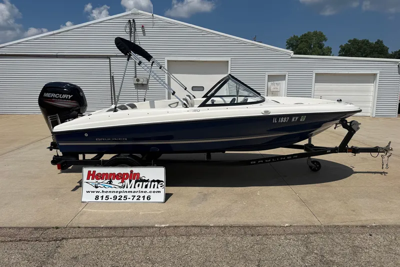 The Image of 2019 Bayliner 160 Bowrider boat on trailer at Hennepin Marine dealership. - 0