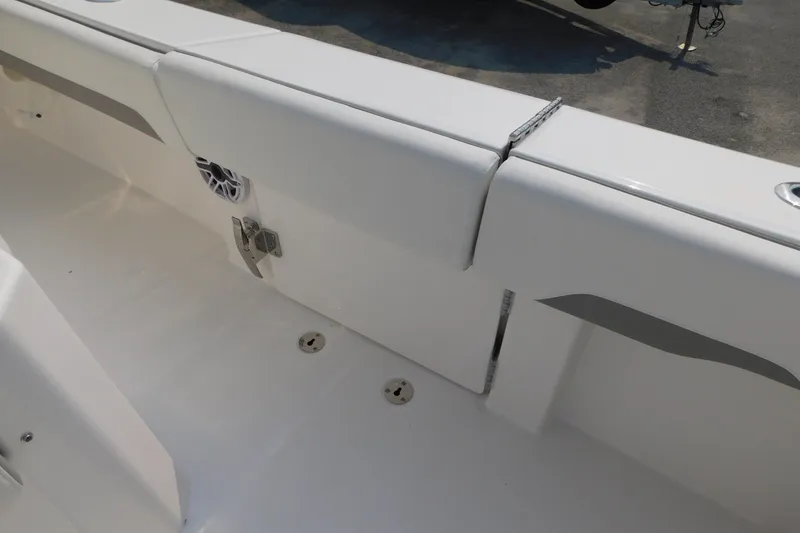 Slide: The Image of 2026 Regulator 31 boat interior, featuring sleek white design and modern fittings. - 13