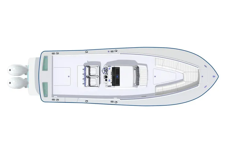 Slide: The Image of Manufacturer Provided Image: Top view of 2026 Regulator 31 boat with dual engines and spacious seating. - 58