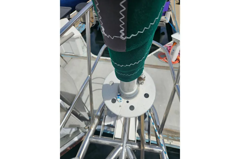 Slide: The Image of Close-up of a 1997 Valiant 42 sailboat's deck hardware and rigging. - 21