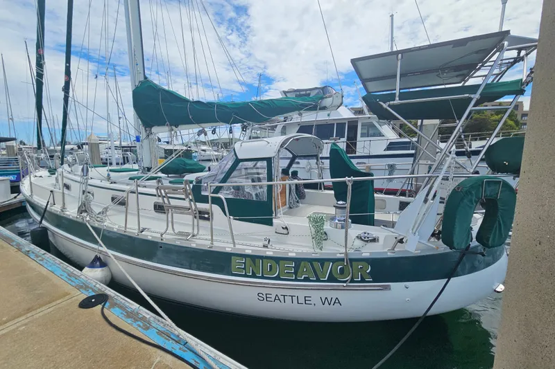 Slide: The Image of Sailboat "Endeavor" docked in Seattle, WA, Valiant 42 model, 1997. - 3