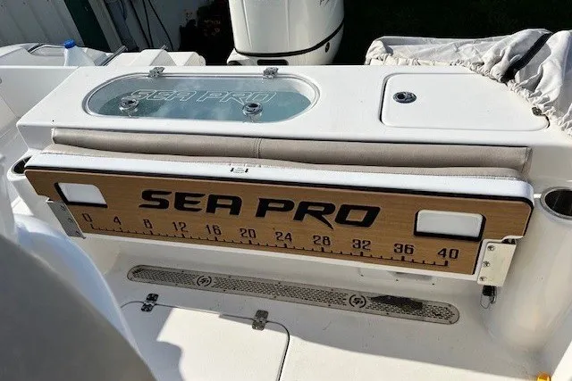 Slide: The Image of 2021 Sea Pro 219 Center Console boat with measuring board and storage compartment. - 5