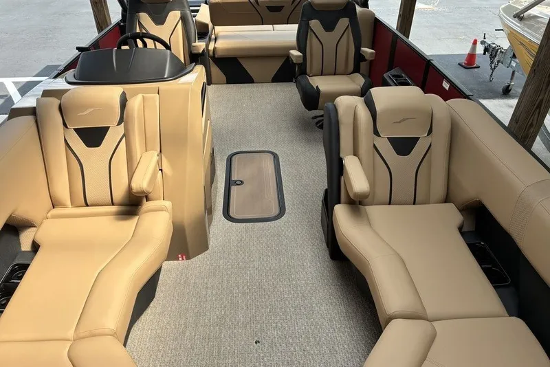 Slide: The Image of Luxurious interior of 2027 Evotti 723CS boat with beige leather seating and modern design. - 5