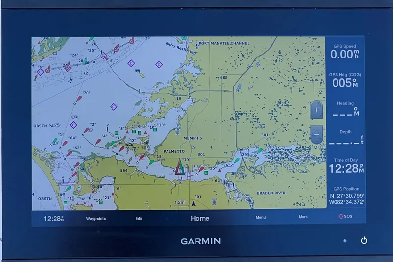 Slide: The Image of Garmin GPS display showing nautical chart on a 2001 Cobia 254 Center Console boat. - 24