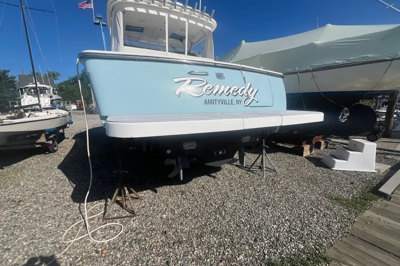Slide: The Image of 2006 Tiara 32 OPEN boat named "Remedy" in Amityville, NY, on dry dock. - 4