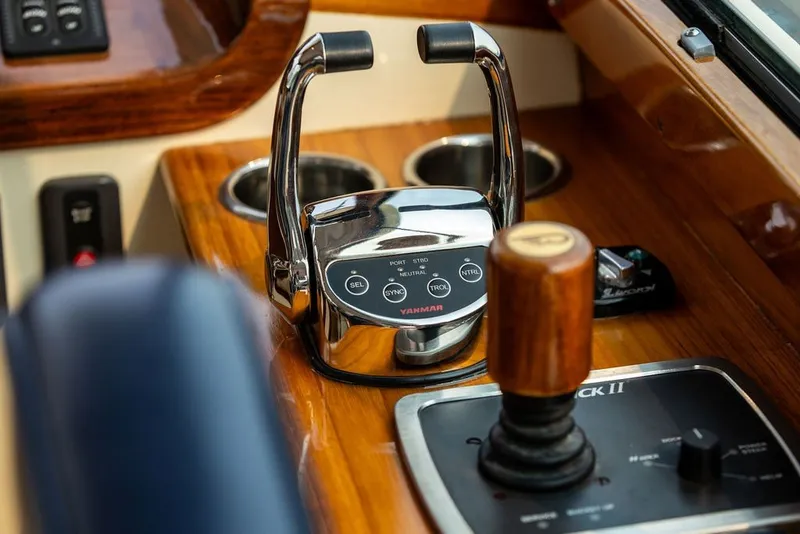 Slide: The Image of Hinckley Picnic Boat MKIII 2012 helm controls with Yanmar throttle and joystick. - 11