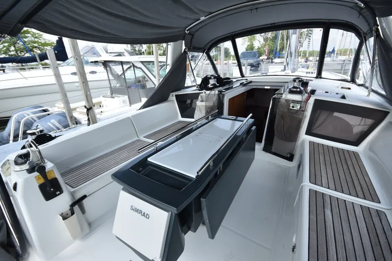 Slide: The Image of Beneteau Oceanis 41.1 cockpit, 2012 model, featuring sleek design and modern amenities. - 18