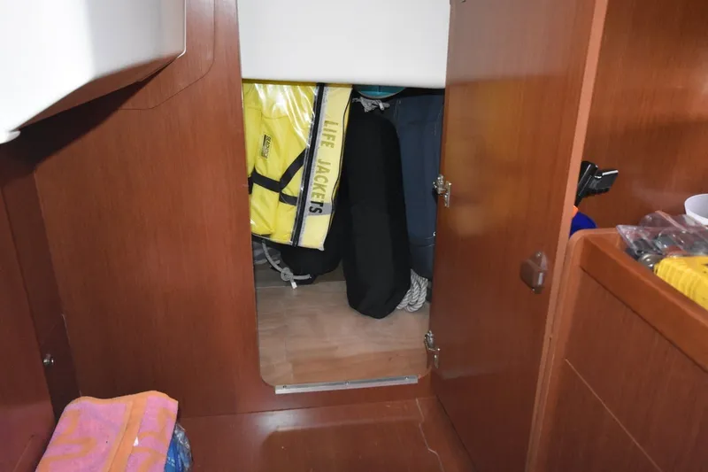 Slide: The Image of Storage compartment on a 2012 Beneteau Oceanis 41.1 yacht with life jackets. - 49