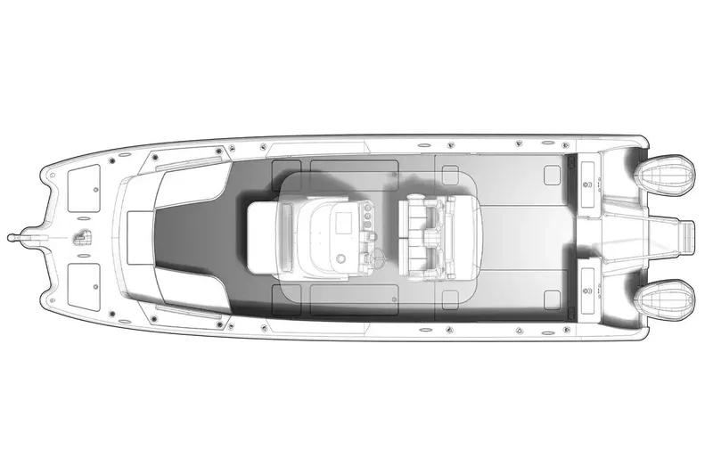 Slide: The Image of Manufacturer Provided Image: Top view schematic of 2026 World Cat 295 CC boat design layout. - 19