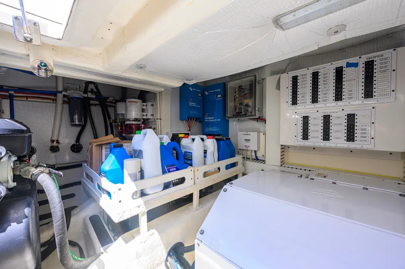 Slide: The Image of Engine room of 2018 Sabre 45 Salon Express with equipment and supplies. - 62