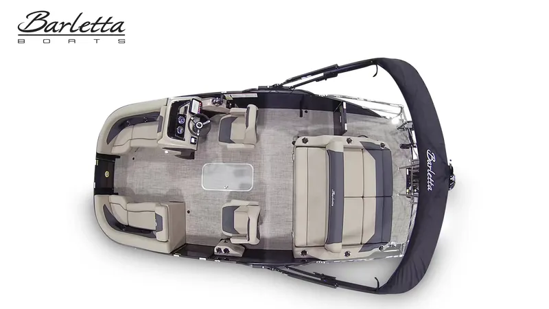 Slide: The Image of The 2027 Barletta ARIA 22UC features a sleek design with comfortable seating areas and a modern helm. - 30