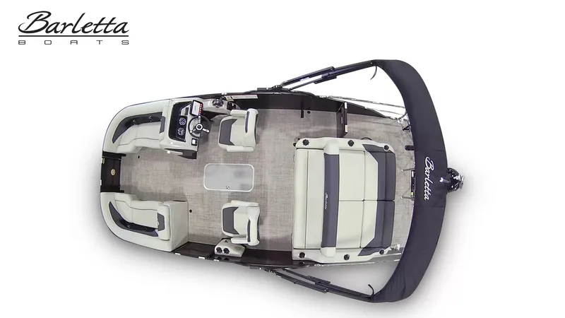 Slide: The Image of Top view of a Barletta ARIA 22UC pontoon boat with seating and helm station. - 7