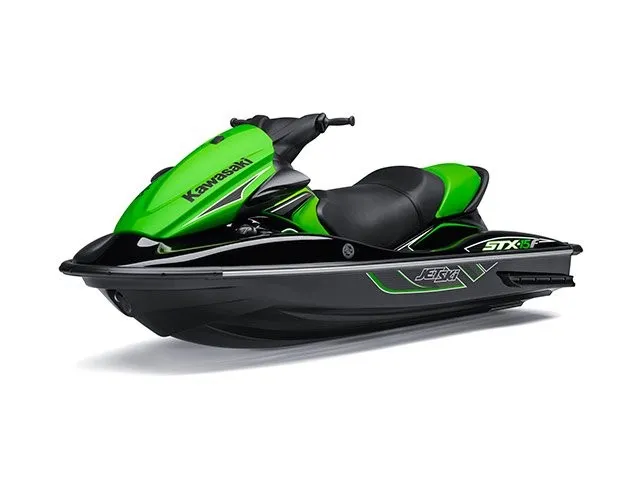 Slide: The Image of A green and black 2015 Kawasaki Jet Ski® STX®-15F on a white background. - 3