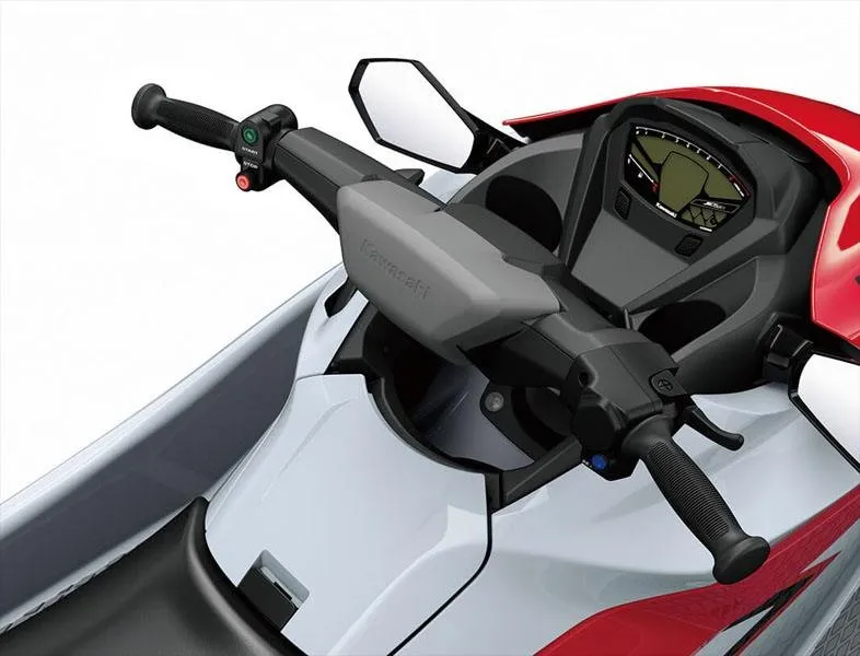 Slide: The Image of 2021 Kawasaki JET SKI STX 160 with a modern dashboard and ergonomic handlebars. - 4