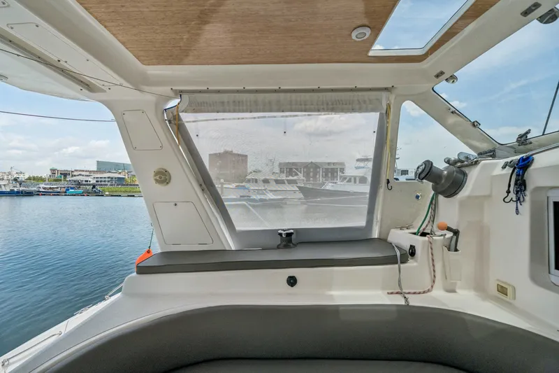 Slide: The Image of Interior view of 2010 St Francis SF 50 yacht with marina backdrop. - 39