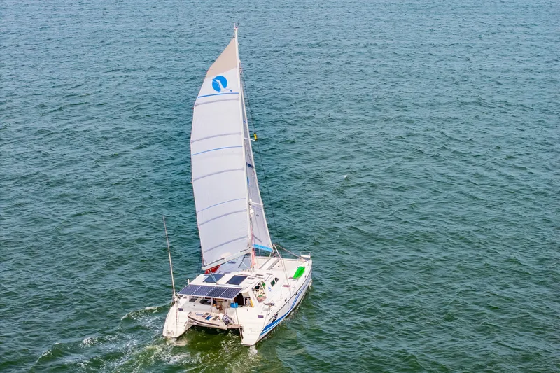 The Image of Sailing catamaran St Francis SF 50, 2010 model, cruising on open water. - 2