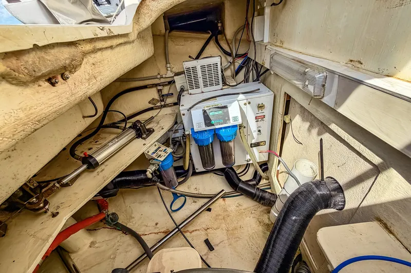 Slide: The Image of Engine room of a 2010 St Francis SF 50 yacht with mechanical components. - 113
