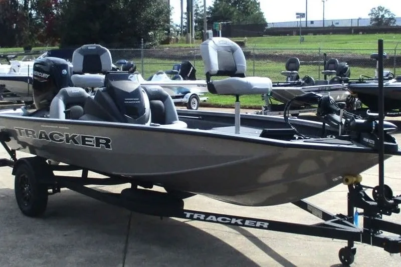 Slide: The Image of 2027 Tracker Pro Team 175 boat on trailer, parked outdoors. - 5