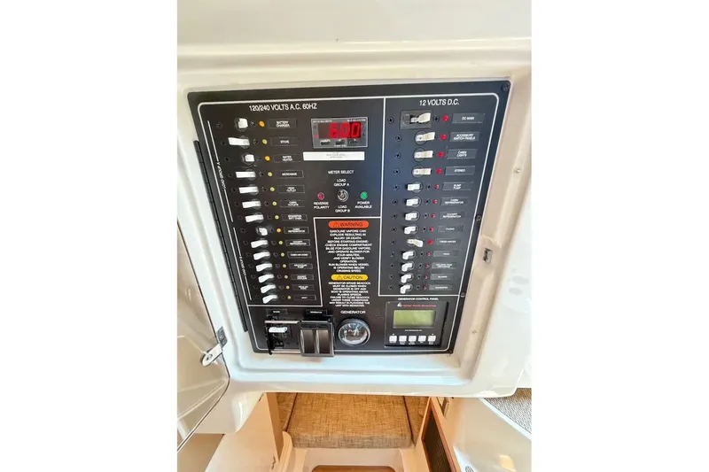 Slide: The Image of Electrical control panel on a 2023 Grady-White Express 330 boat. - 29