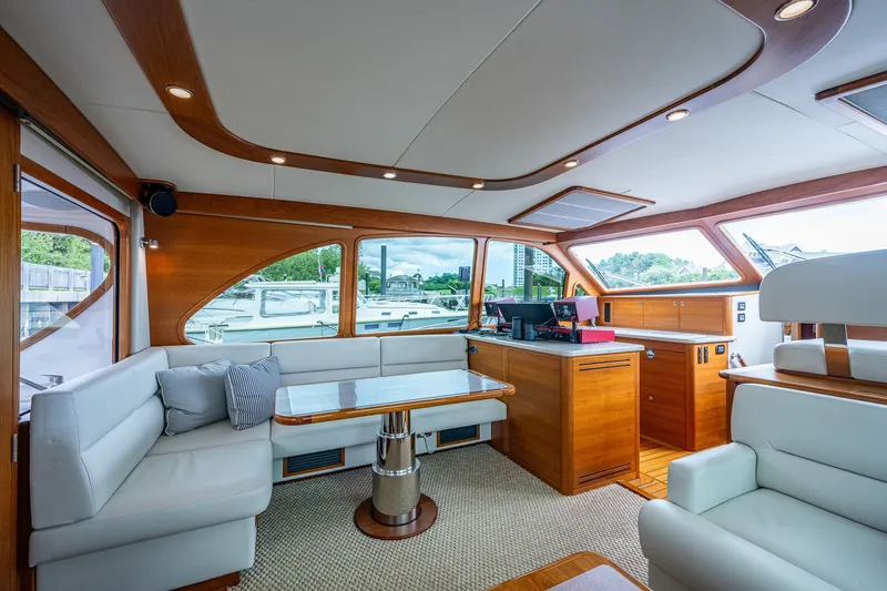 Slide: The Image of Luxurious interior of 2021 Palm Beach Motor Yachts PB55 with elegant wood and leather finishes. - 20