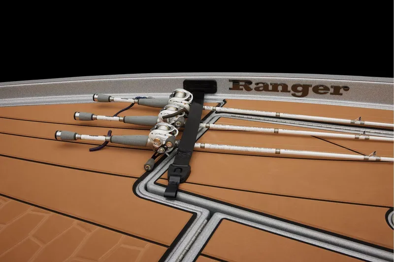 Slide: The Image of Manufacturer Provided Image: 2026 Ranger Z520R Ultra boat deck with fishing rods secured. - 19