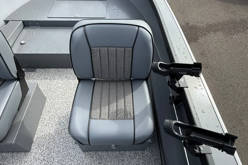 Slide: The Image of 2027 Alumaweld Free Drifter 18 boat seat with rod holders, gray upholstery. - 14