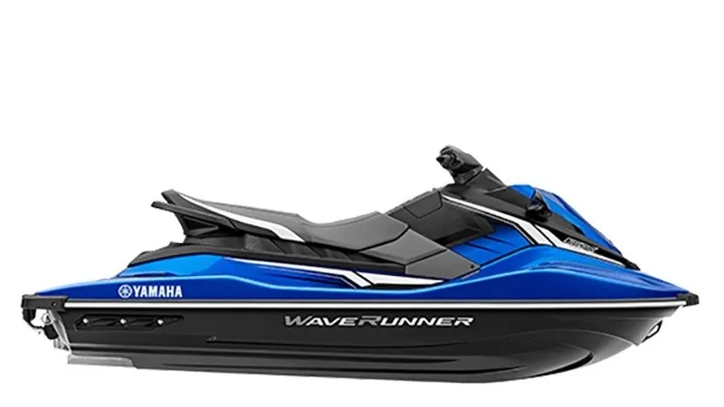 Slide: The Image of A blue 2018 Yamaha EX Deluxe jet ski with a sleek design and comfortable seating. - 6