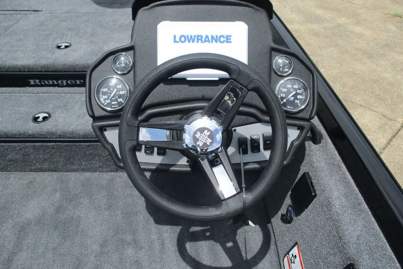 Slide: The Image of Steering wheel and dashboard of 2027 Ranger RT178 boat with Lowrance display. - 5