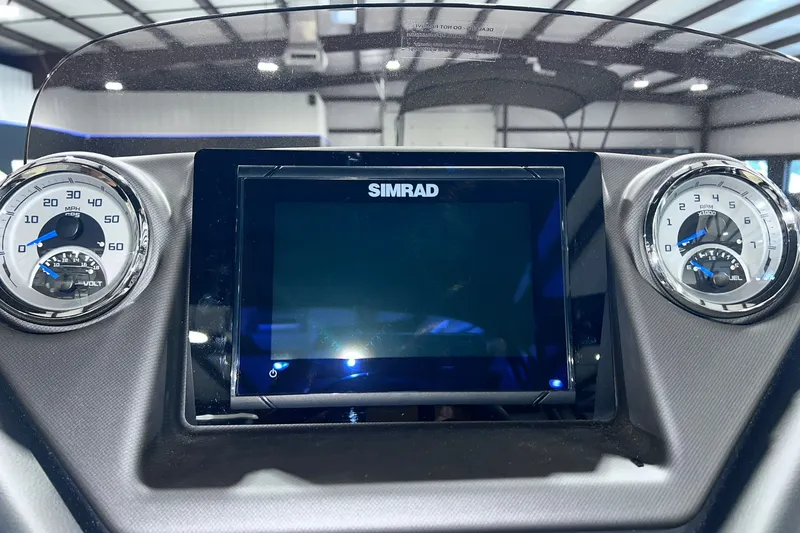 Slide: The Image of Dashboard of 2026 Sylvan L3 LZ DH with Simrad display and gauges. - 20