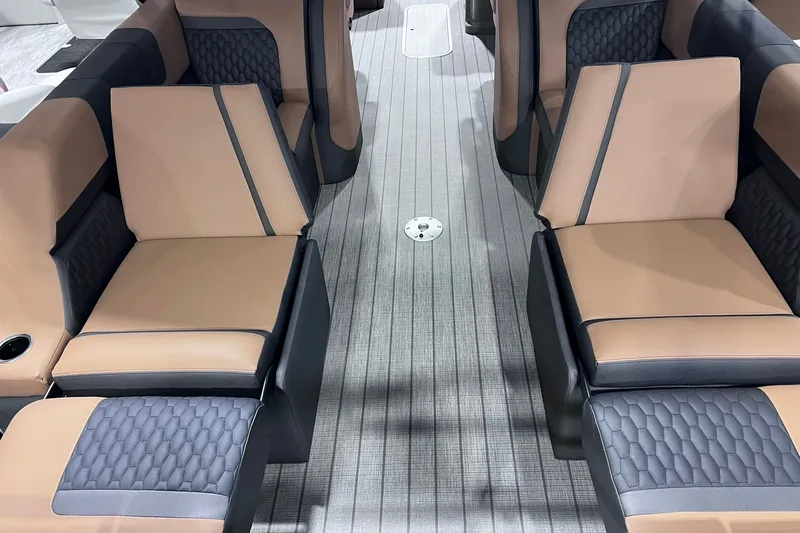Slide: The Image of Luxurious interior seating of 2026 Sylvan L3 LZ DH boat with elegant upholstery design. - 10
