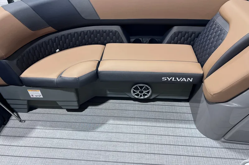 Slide: The Image of Luxurious seating on 2026 Sylvan L3 LZ DH boat with stylish upholstery and integrated speaker. - 3