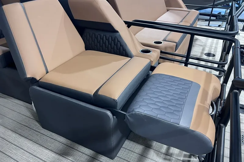 Slide: The Image of Luxurious seating on 2026 Sylvan L3 LZ DH boat with cup holders and modern design. - 12