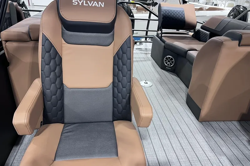 Slide: The Image of Luxurious interior of 2026 Sylvan L3 LZ DH pontoon boat with premium seating. - 5