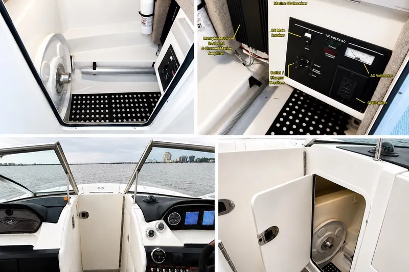 Slide: The Image of 2006 Sea Ray 270 SLX boat interior with helm, storage, and electrical panel details. - 17