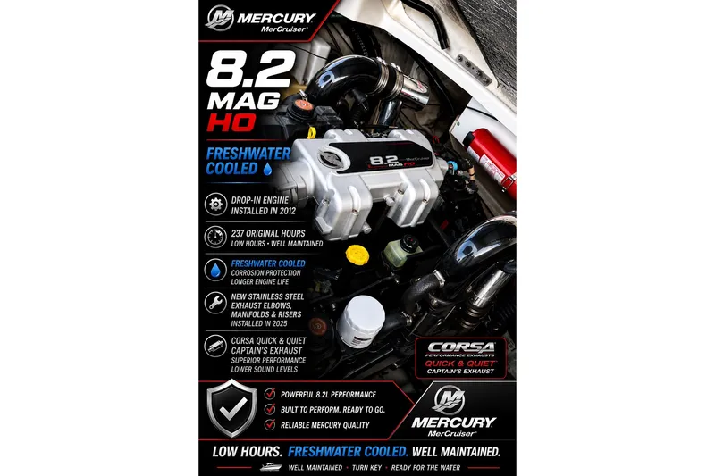 Slide: The Image of Mercury MerCruiser 8.2 MAG HO engine, freshwater cooled, installed in 2006 Sea Ray 270 SLX. - 33