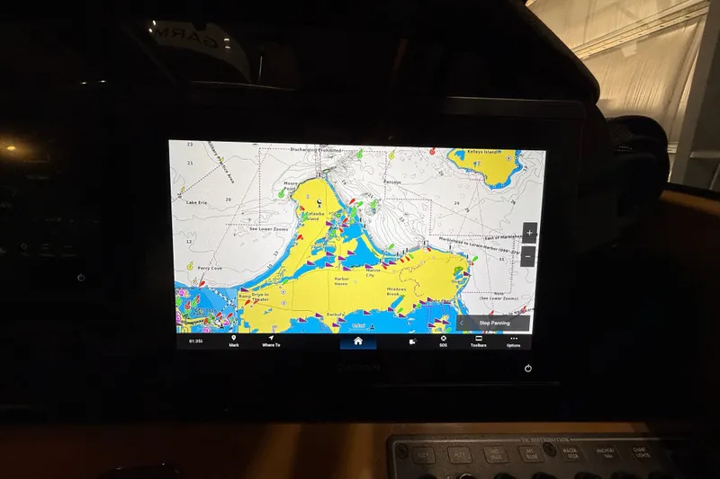 Slide: The Image of Garmin navigation display on a 2016 Cutwater C-24 boat, showing detailed marine chart. - 36