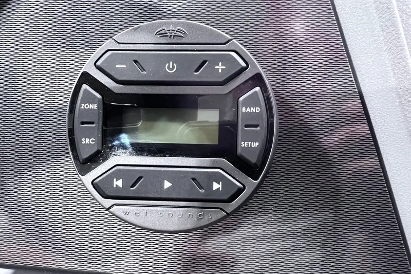 Slide: The Image of Audio control panel of 2026 Sylvan R-22 CLZ DH boat, featuring Wet Sounds system. - 15