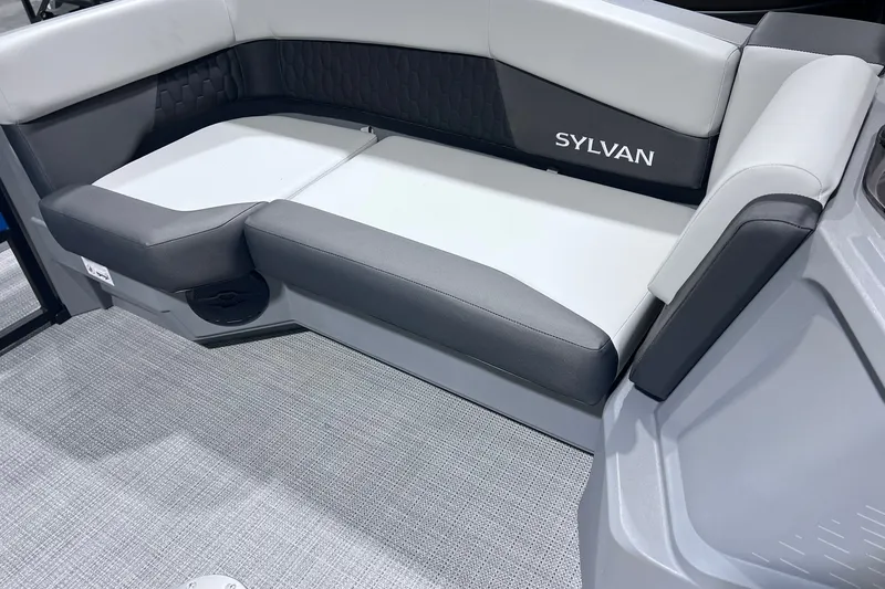 Slide: The Image of Luxurious seating in the 2026 Sylvan R-22 CLZ DH boat, featuring sleek design and comfort. - 6