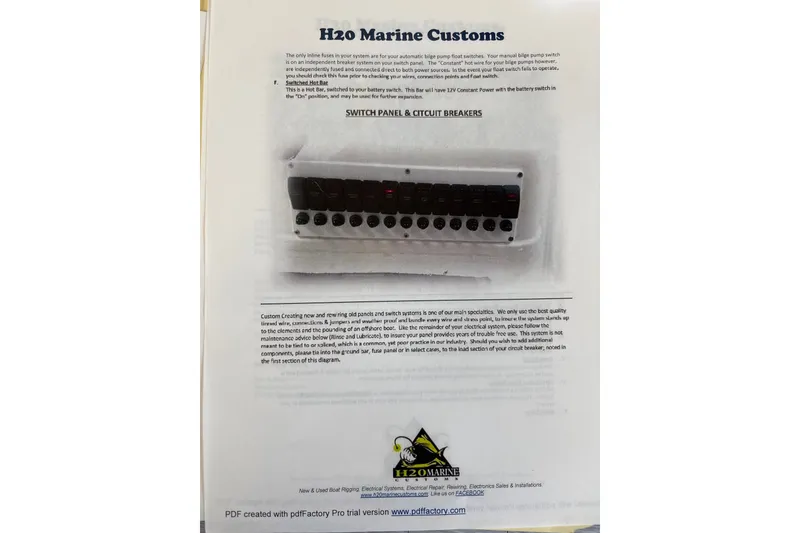 Slide: The Image of H2O Marine Customs switch panel instructions for Robalo 2120 Center Console, 1999 model. - 33