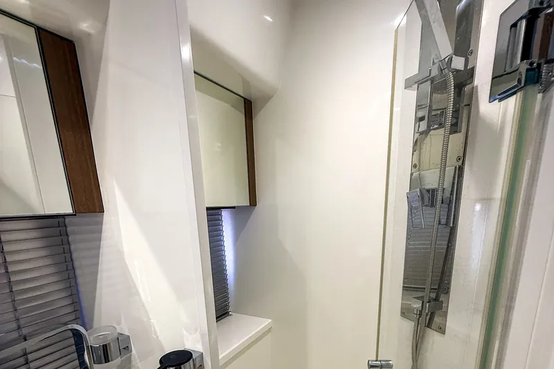 Slide: The Image of Modern bathroom interior on 2019 Galeon 485 HTS yacht, featuring sleek design and fixtures. - 29