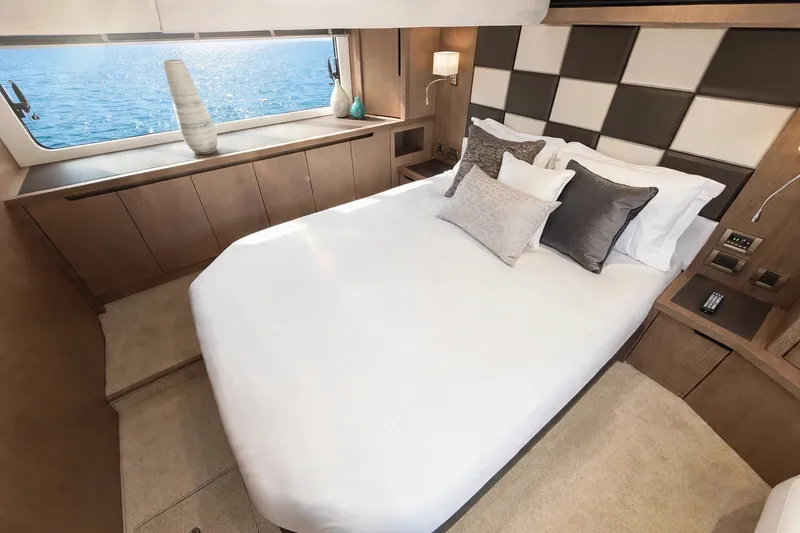 Slide: The Image of Luxurious bedroom interior of 2019 Galeon 485 HTS yacht with ocean view. - 26