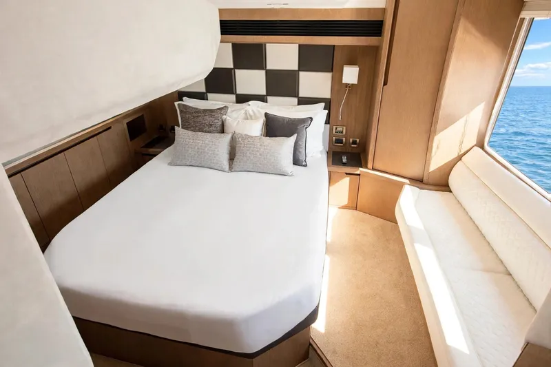 Slide: The Image of Luxurious bedroom interior of 2019 Galeon 485 HTS yacht with ocean view. - 25