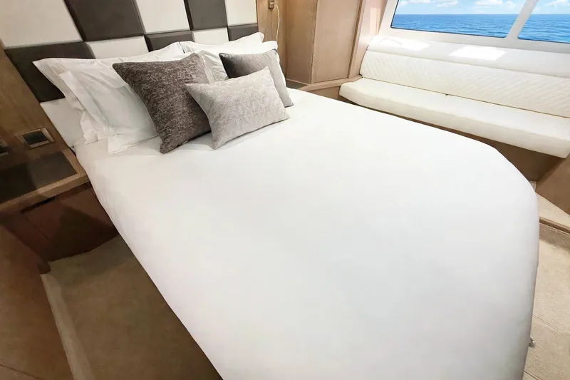 Slide: The Image of Luxurious bedroom interior of 2019 Galeon 485 HTS yacht with ocean view. - 24