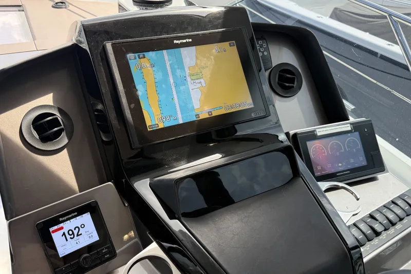 Slide: The Image of Dashboard of 2019 Galeon 485 HTS yacht with navigation and control screens. - 13
